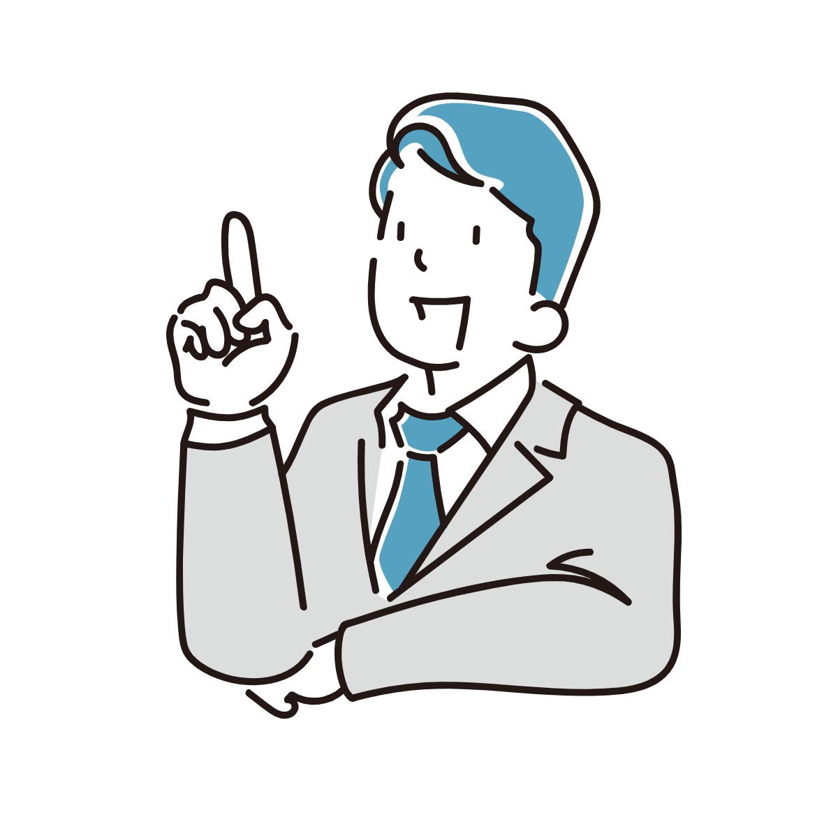 アイデアを示すスーツ姿の男性のイラスト