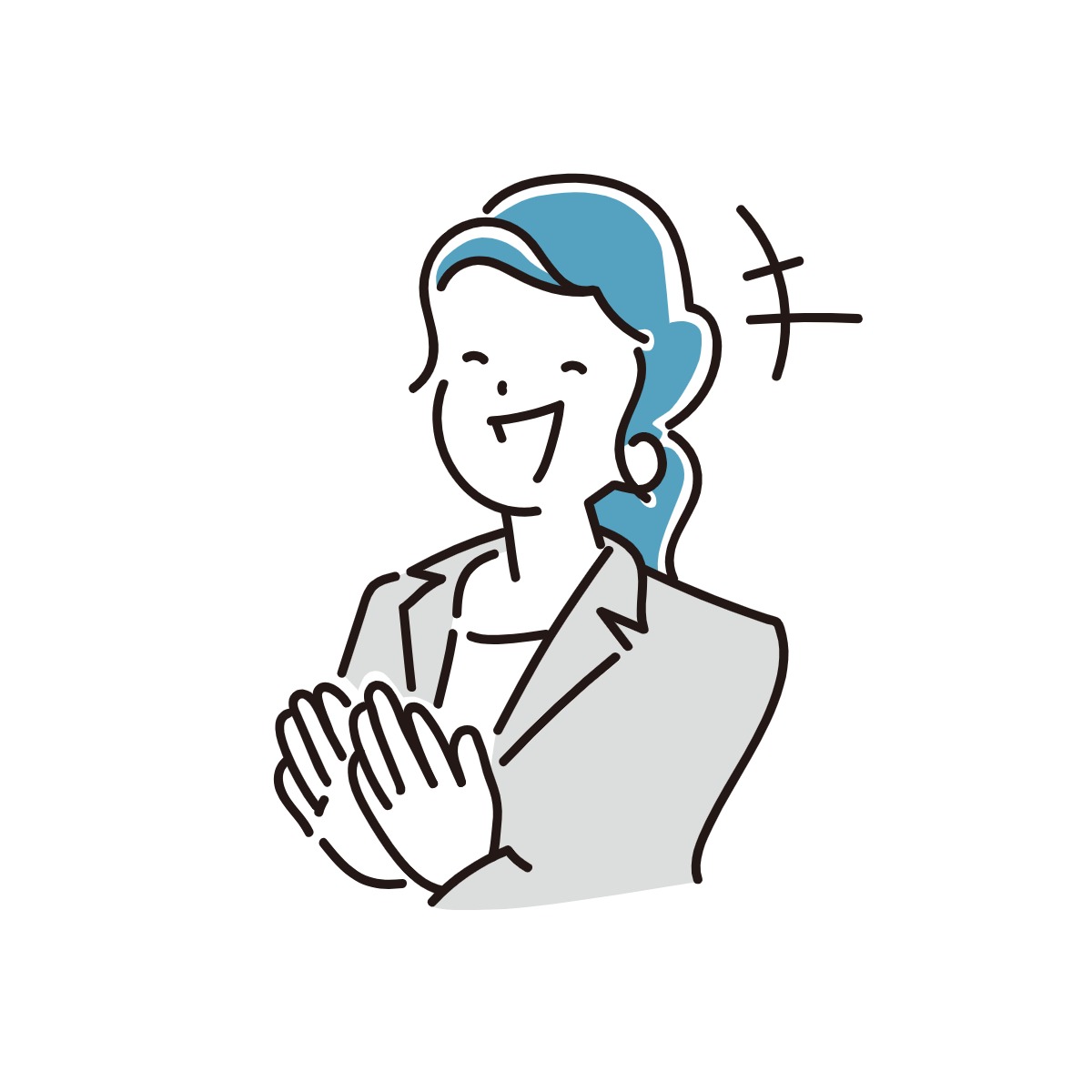 拍手して喜ぶスーツ姿の女性のイラスト